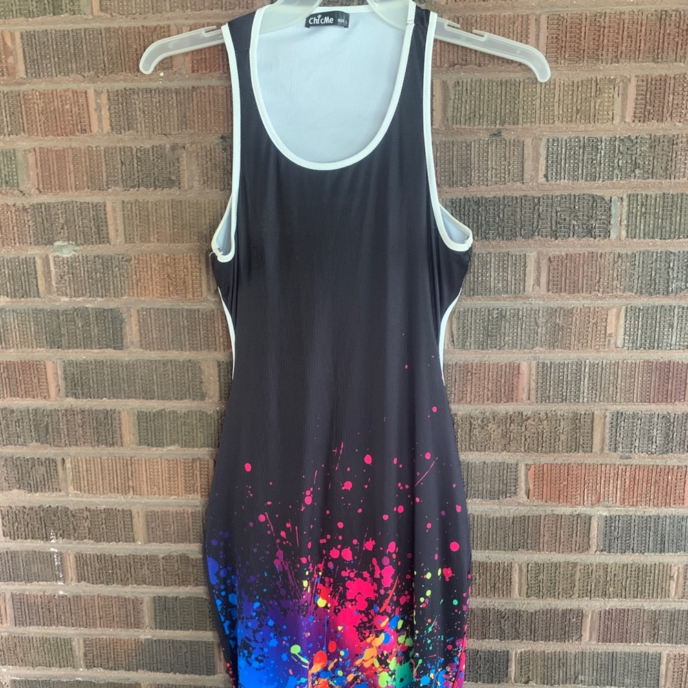 ChicMe Black Tank Dress with Neon Paint-Splash Hem